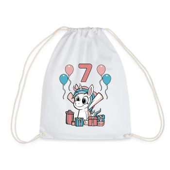 7 Years Unicorn Children's Birthday Girl Gift - Drawstring Bag - white - Front
