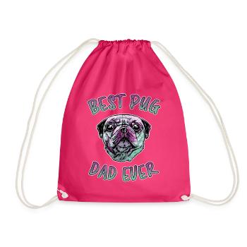 Best Pug Dad Ever Funny Saying Pug Gift - Drawstring Bag - fuchsia - Front