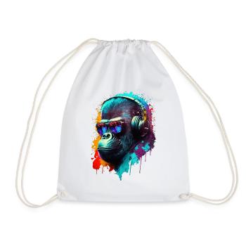 Gorilla Monkey DJ Headphones Sunglasses Club Music - Drawstring Bag - white - Front