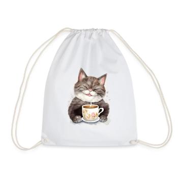 Cat with coffee watercolor style - Drawstring Bag - white - Front