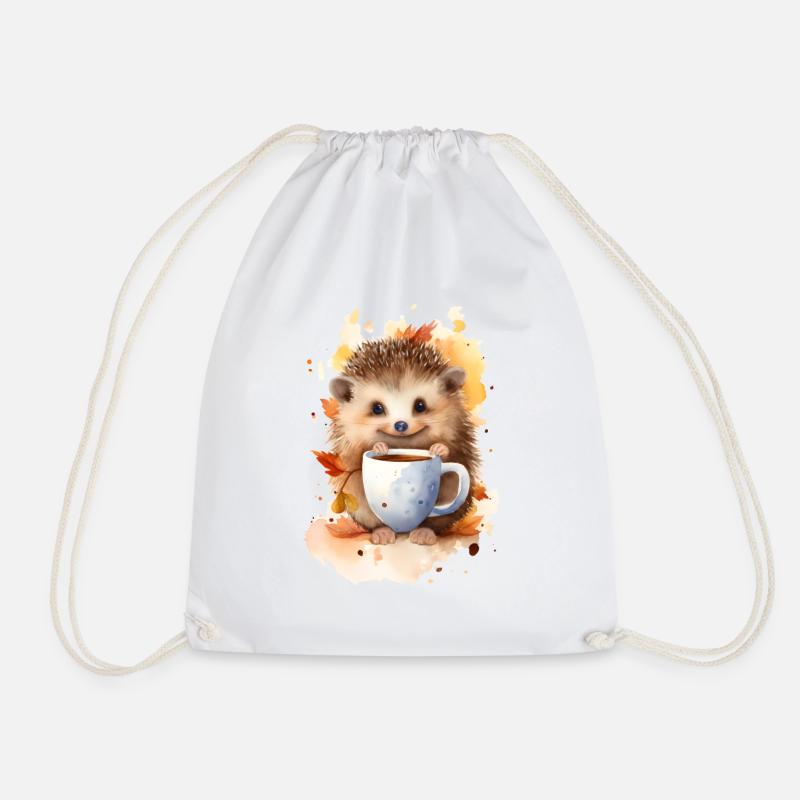 Igel mit Kaffee -Aquarellstil - Turnbeutel - Weiß