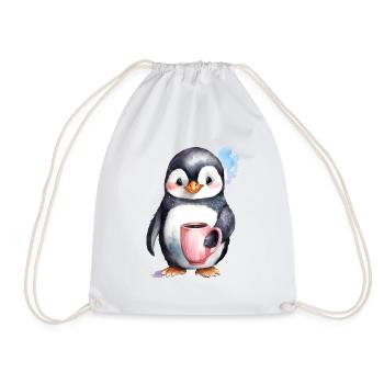 Pinguin mit Kaffee -Aquarellstil - Turnbeutel - Weiß - Vorne