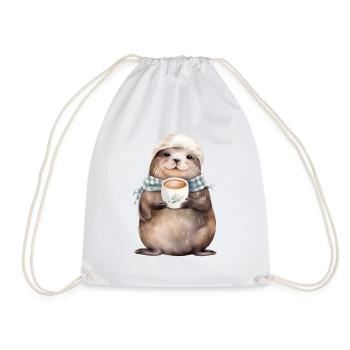 Sealing with coffee watercolor style - Drawstring Bag - white - Front