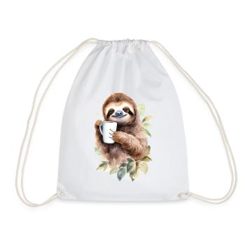Sloth with coffee watercolor style - Drawstring Bag - white - Front