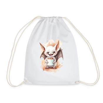 White bat with coffee watercolor style - Drawstring Bag - white - Front
