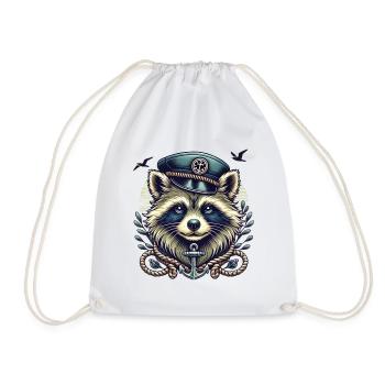 Maritime raccoon in a sailor's loooK - Drawstring Bag - white - Front