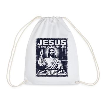 Jesus Sacred DJ hinter Plattentellern mit Peace-Zeichen - Turnbeutel - Weiß - Vorne