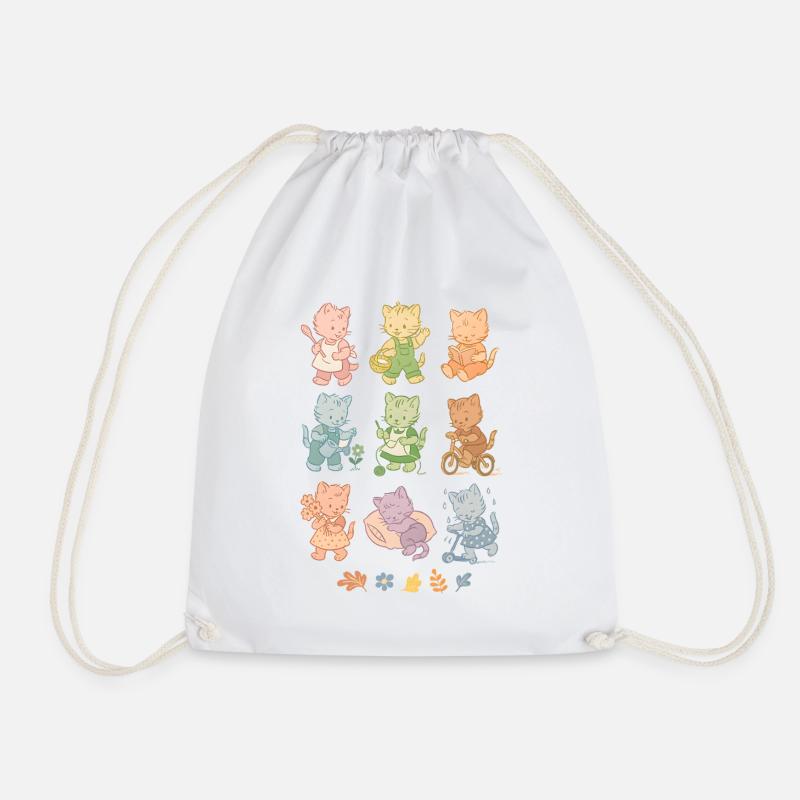 Verspielte Retro-Katzen | Vintage Look - Turnbeutel - Weiß