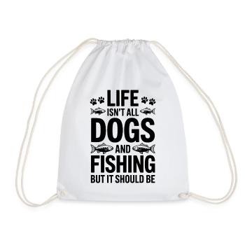 Fishing Saying Fishing Dogs Funny Angler Gift - Drawstring Bag - white - Front