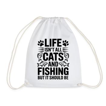 Fishing Saying Fishing Cat Funny Angler Gift - Drawstring Bag - white - Front