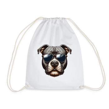 Pitbull Wearing Sunglasses - Drawstring Bag - white - Front