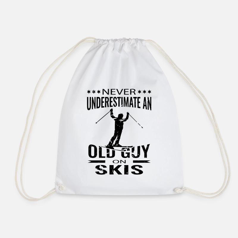 Ski grandpa skier saying skiing old guy - Drawstring Bag - white