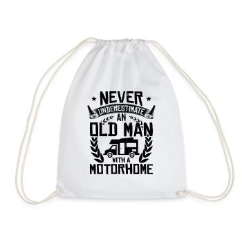 WOMO Motorhome Camper Camping Pensioner Old Man - Drawstring Bag - white - Front