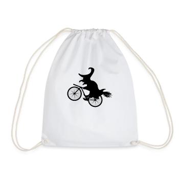 Biker witch Halloween bike with broom bike tour - Drawstring Bag - white - Front
