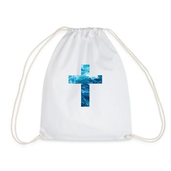 Living Water Christian Cross - Drawstring Bag - white - Front