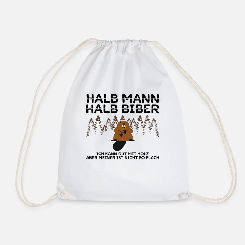 Halb Mann Halb Biber Aber Nicht So Flach Tischler - Turnbeutel - Weiß
