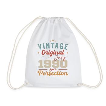 July 1990 Birthday July 1990 Original 1990 July - Drawstring Bag - white - Front