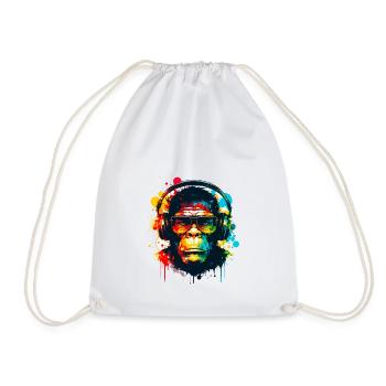 Singe à lunettes avec casque audio - Sac de sport léger - blanc - Devant
