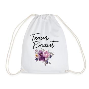 Team Braut - Junggesellinnenabschied lila Blumen - Turnbeutel - Weiß - Vorne
