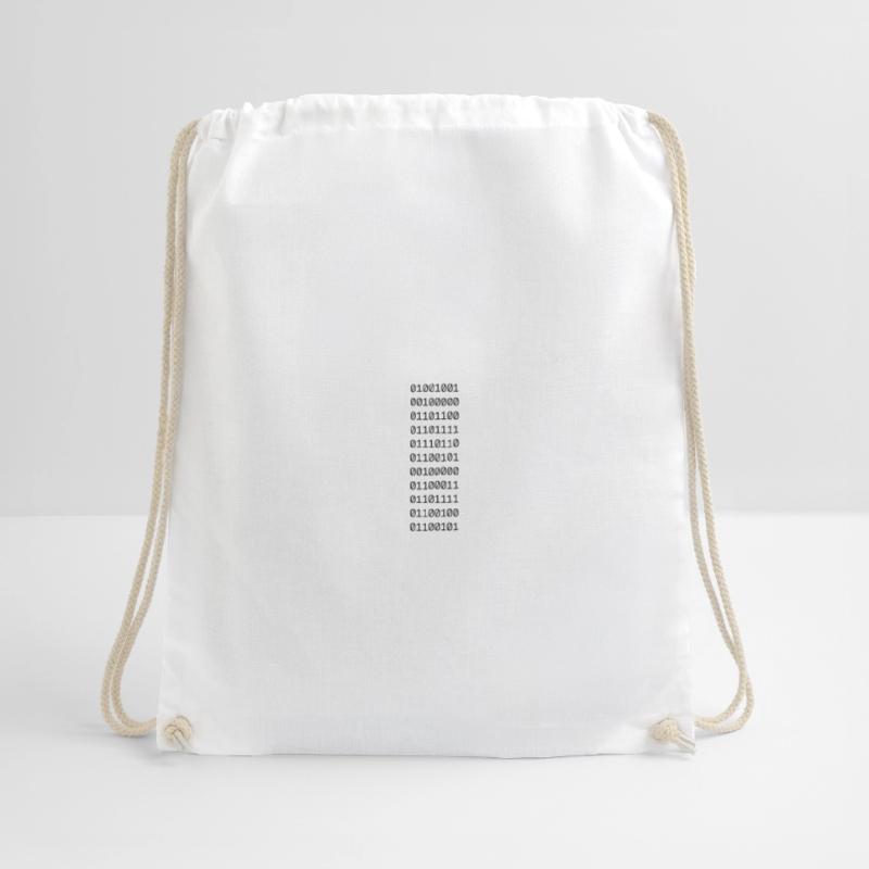"I LOVE CODE" in binary data. Drawstring Bag