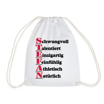 Stefan , Vorname,Namensschild,Name,Fun Shirt (25) - Turnbeutel - Weiß - Vorne