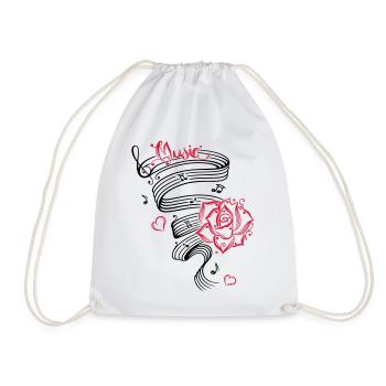Music notes with music sheet and rose. - Drawstring Bag - white - Front