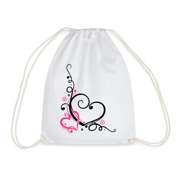 Two hearts with ornament - Drawstring Bag - white - Front