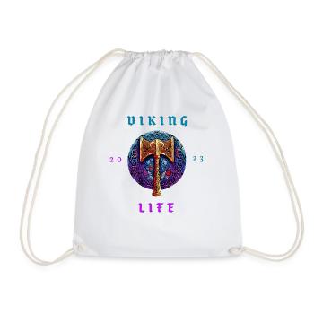 Viking axe with inscription "Viking Life" (2023) - Drawstring Bag - white - Front