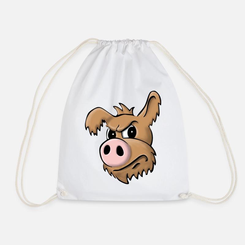 Pig dog skeptical - Drawstring Bag - white