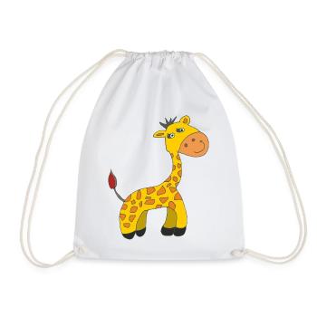 Charming Giraffe Caricature on Plush - Drawstring Bag - white - Front