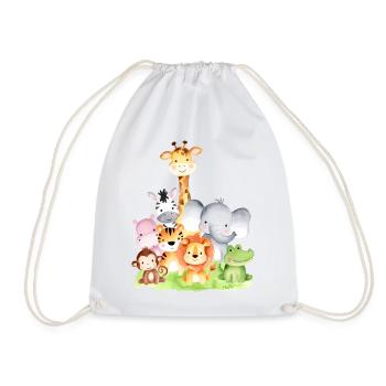Cute African Animals – 🦁 🐵 🐊 in Watercolor - Drawstring Bag - white - Front