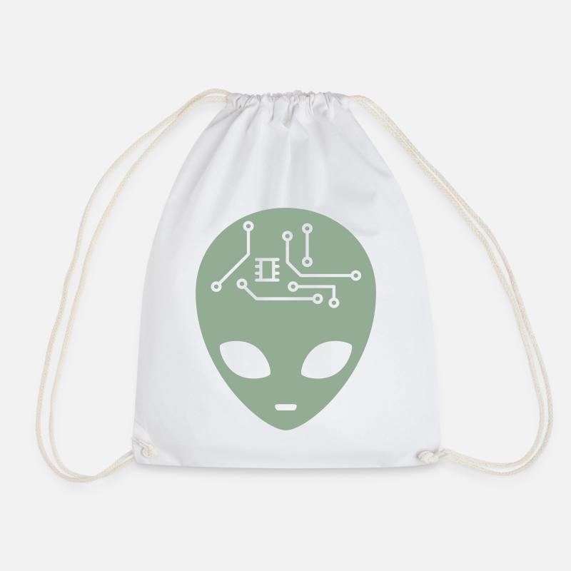 Circuit Alien Head - Drawstring Bag - white