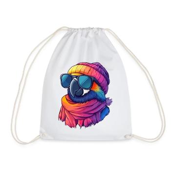 Colorful Parrot Cartoon Kawaii Winter Sunglasses - Drawstring Bag - white - Front