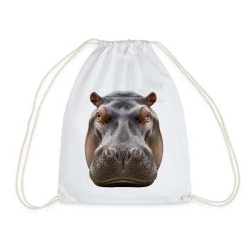 Hippopotamus Portrait Detail Wildlife Design - Drawstring Bag - white - Front
