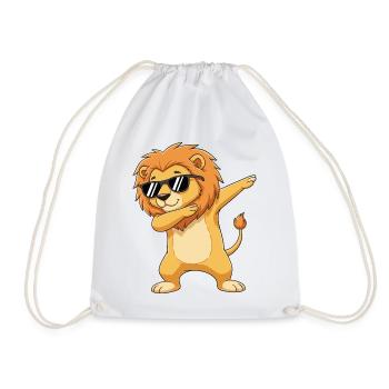 Cool Dabbing Lion Sunglasses Cartoon Art - Drawstring Bag - white - Front