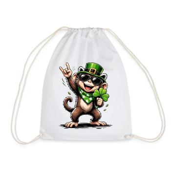 Monkey Shamrock St. Patty's Funny Gift - Drawstring Bag - white - Front
