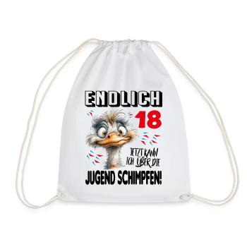 Endlich 18: Strauß Vogel Geburtstag Birthday - Turnbeutel - Weiß - Vorne
