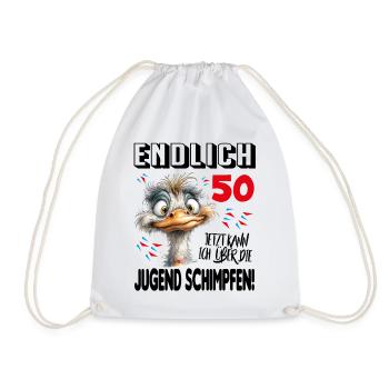 Endlich 50: Strauß Vogel Geburtstag Birthday - Turnbeutel - Weiß - Vorne