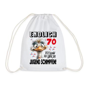 Endlich 70: Strauß Vogel Geburtstag Birthday - Turnbeutel - Weiß - Vorne