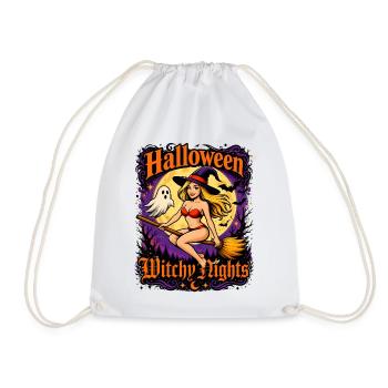 Witchy Nights Halloween Witch on Broom - Drawstring Bag - white - Front