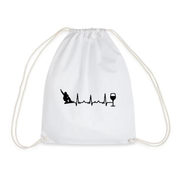 Heartbeat Wine and Snowboarding - (2) - Drawstring Bag - white - Front