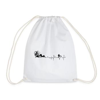 Heartbeat Mountain bikers and beer - - Drawstring Bag - white - Front