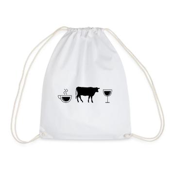 Coffee wine and cow - - Drawstring Bag - white - Front