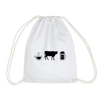 Coffee beer and cow - - Drawstring Bag - white - Front