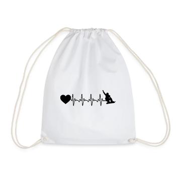 Heartbeat heart and snowboarding - (2) - Drawstring Bag - white - Front