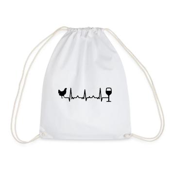 Heartbeat Wine and Chicken - - Drawstring Bag - white - Front