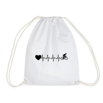 Heartbeat heart and cycling - - Drawstring Bag - white - Front