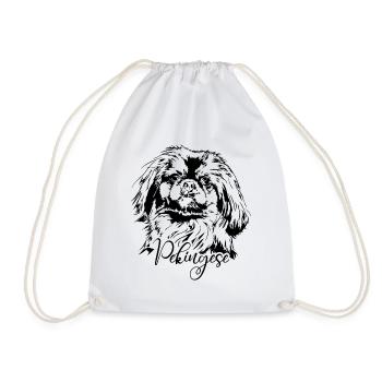 PEKINGESE mom dog dogs portrait wilsigns dogs - Drawstring Bag - white - Front