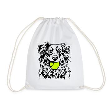 Australian Shepherd Ball Ball Junkie Dogs Wilsigns - Drawstring Bag - white - Front