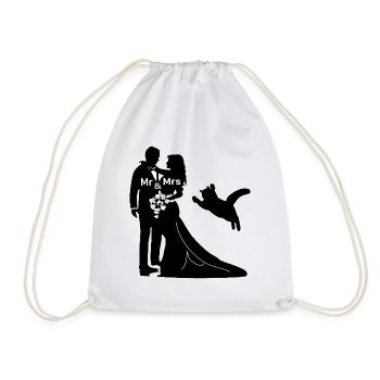 Brautpaar mit wilder Katze auf Hochzeit - Turnbeutel - Weiß - Vorne